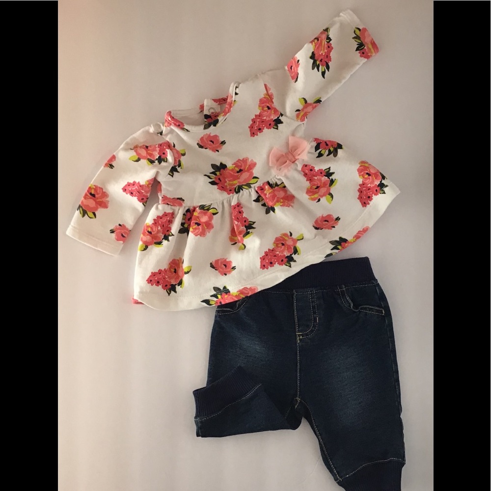 Infant floral top and denim outfit